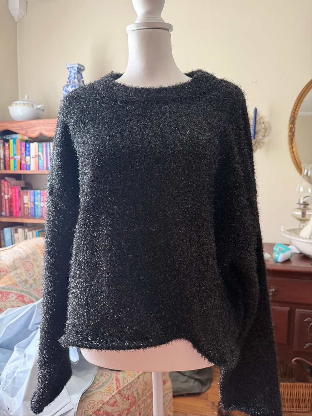 H&M Black Fuzzy Crewneck Sweater